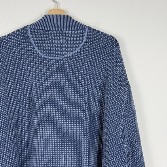 F/X Fusion Blue Half Zip Cotton Sweater Denim Patchwork Sz 2XL Chunky Knit Blue - Picture 5 of 10